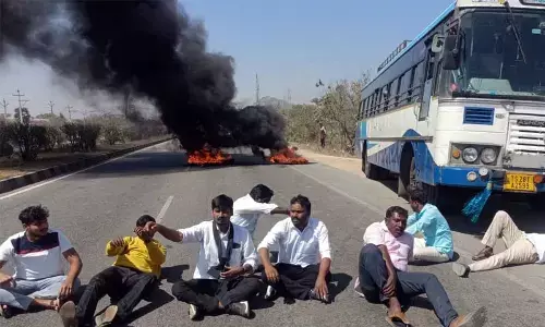 MRPS protest against delay in SC classification by Centre on NH-65 in Choutuppal mandal on Monday