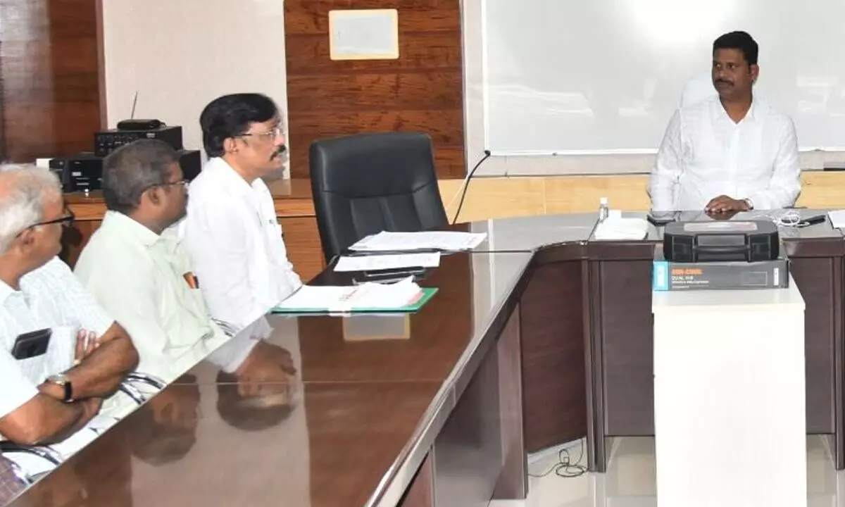 District Collector S Dilli Rao conducting a meeting in Vijayawada on Tuesday