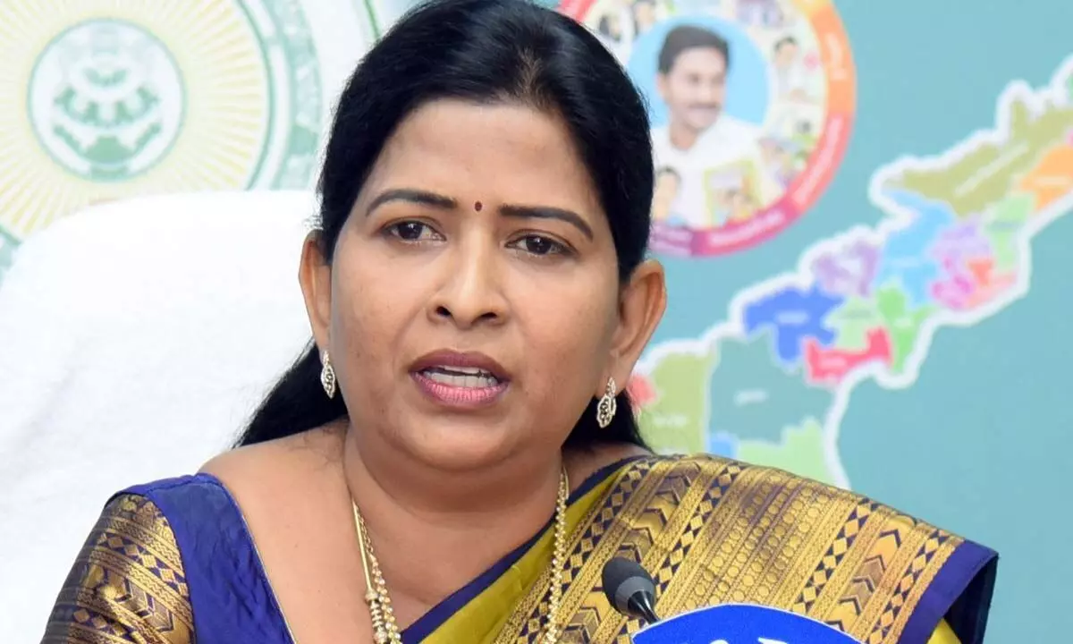 Minister for home Taneti Vanitha addressing a press conference at the Secretariat on Tuesday