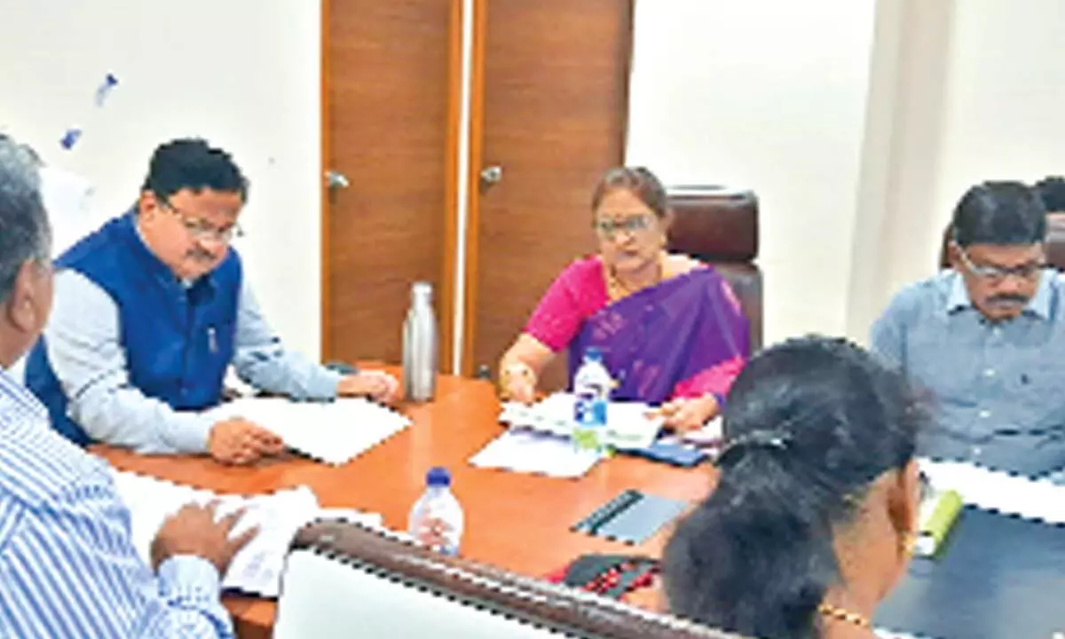 District Collector K Venkataramana Reddy presiding over the skill development committee meeting in Tirupati on Tuesday