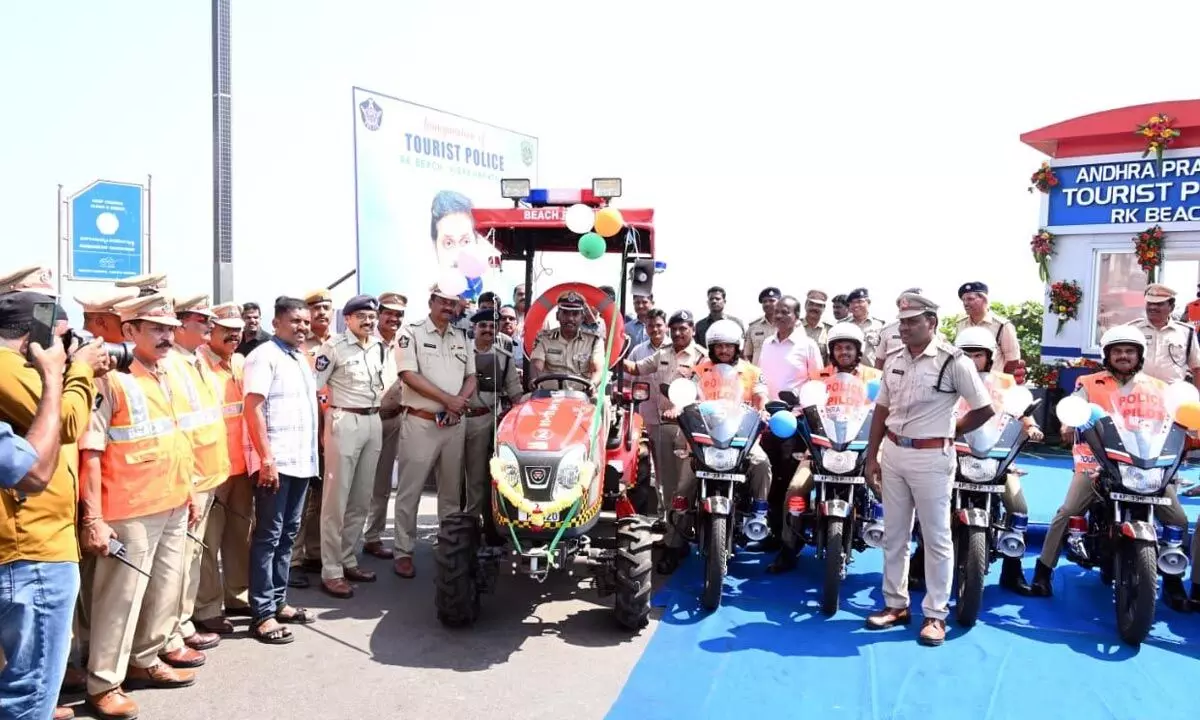 City Police Commissioner Ch Srikanth driving a beach patrol vehicle in Visakhapatnam on Tuesday