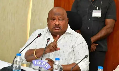 Minister G Kamalakar speaking at a meeting in Karimnagar on Tuesday