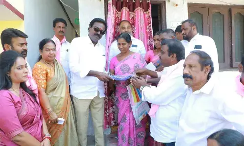 Minister for Transport Puvvada Ajay Kumar distributed cheques to the beneficiaries under the programme of Shaadi Mubarak and Kalyana Laxmi in Khammam on Tuesday