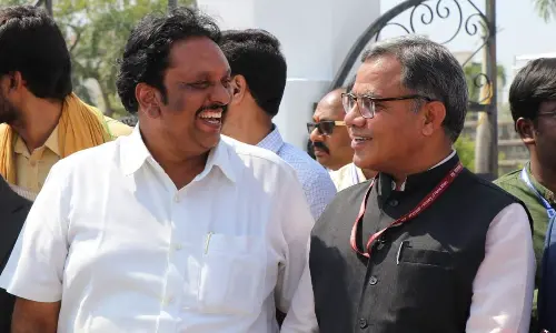 Amaravati Development Authority chairman Dr Jasti Veeranjaneyulu with Additional Director of Archaeology department Alok Tripathi at Amaravati on Tuesday