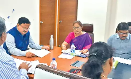 District Collector K Venkataramana Reddy presiding over the skill development committee meeting in Tirupati on Tuesday