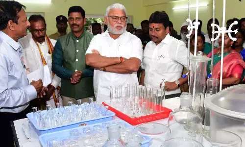 Water Resources Minister Ambati Rambabu, former Minister Vellampalli Srinivas, Mayor  Rayana Bhagyalashmi and district Collector  S Dilli Rao observing Ground Water Data Centre in Vijayawada on Wednesday Photo:   Ch Venkata Mastan