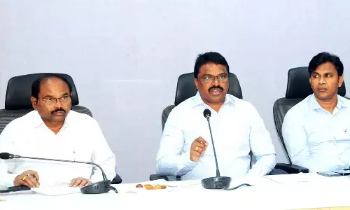 Greater Visakhapatnam Municipal Corporation commissioner P Raja Babu addressing the media in Visakhapatnam on Wednesday