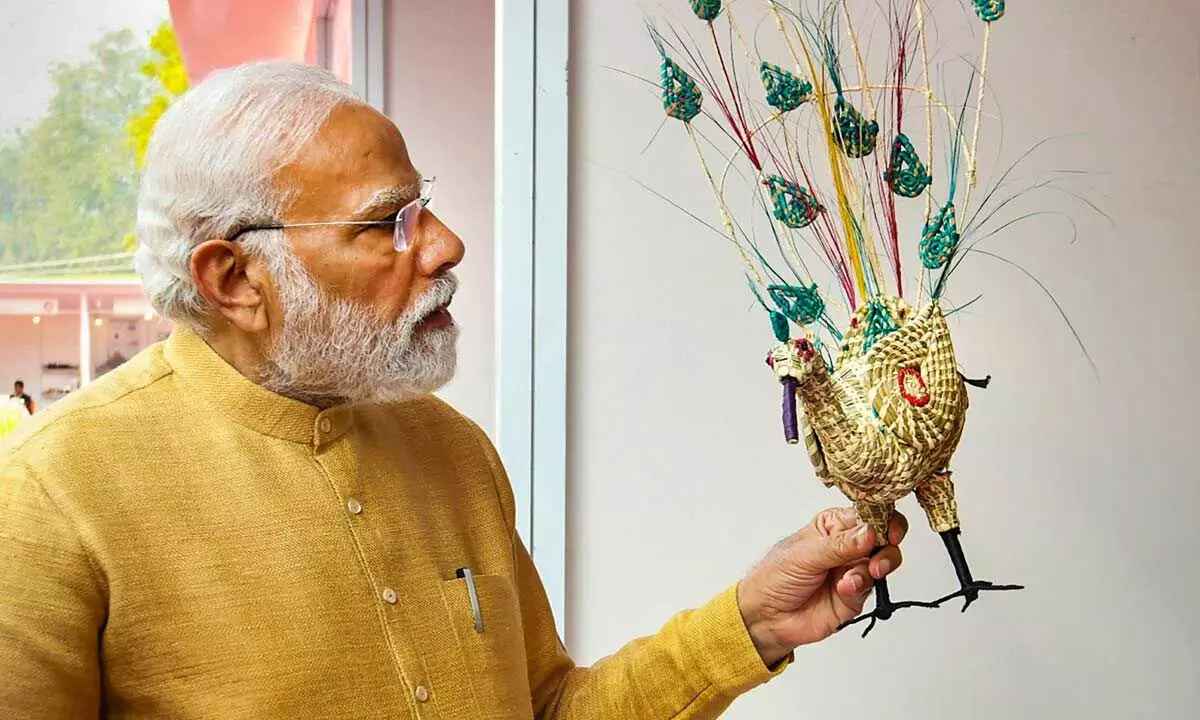 Prime Minister Narendra Modi during the inauguration of Aadi Mahotsav - National Tribal Festival, at Major Dhyan Chand National Stadium, in New Delhi on Thursday