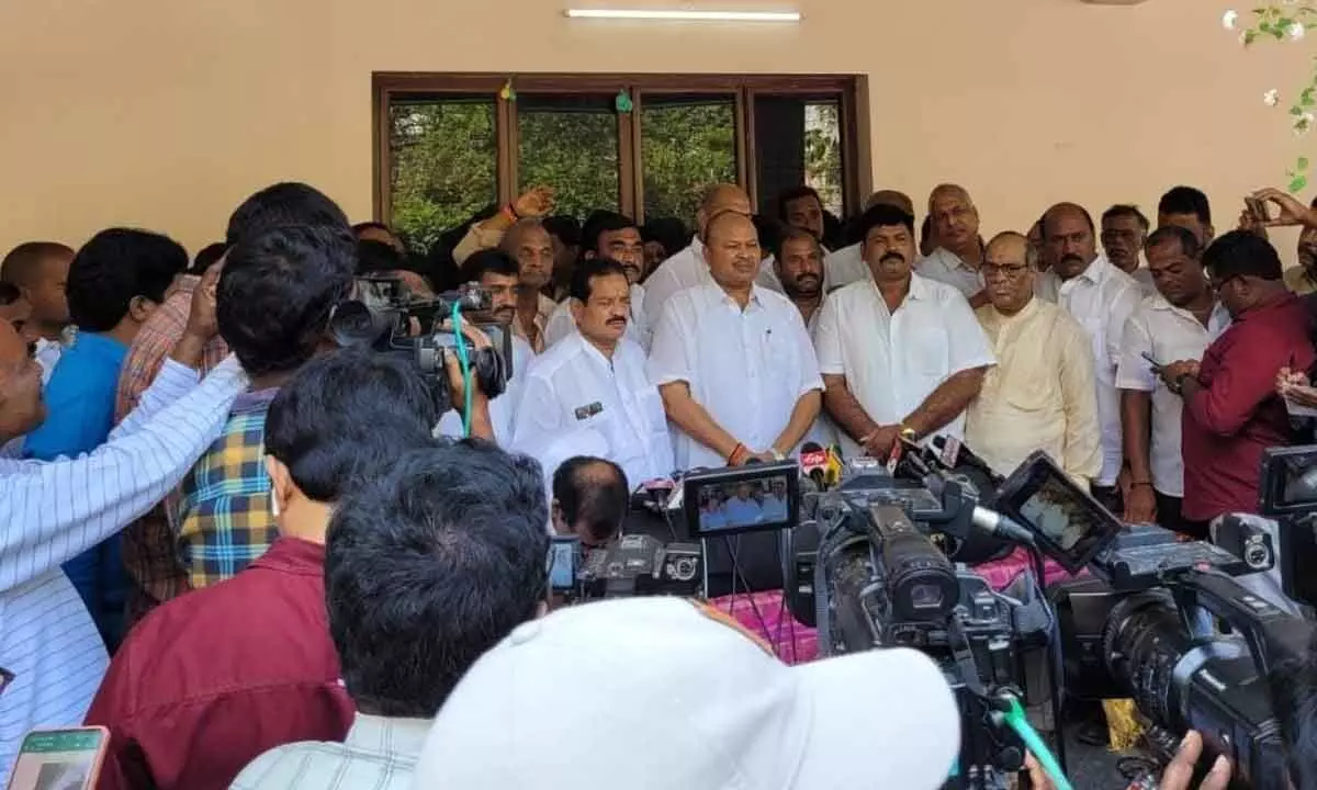 BJP national executive committee member Kanna Lakshminarayana announcing his resignation from the party at a media conference at his residence in Guntur city on Thursday