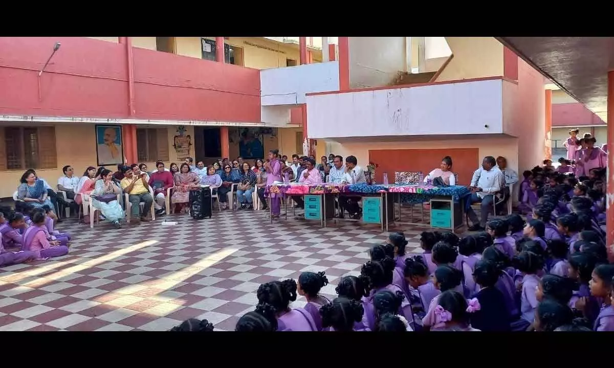 SCERT members visiting a school in Anakapalli district on Thursday