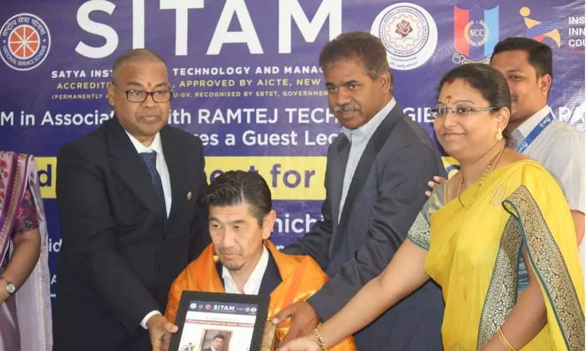 Kenechi Ishikawa being felicitated by SITAM management on Thursday