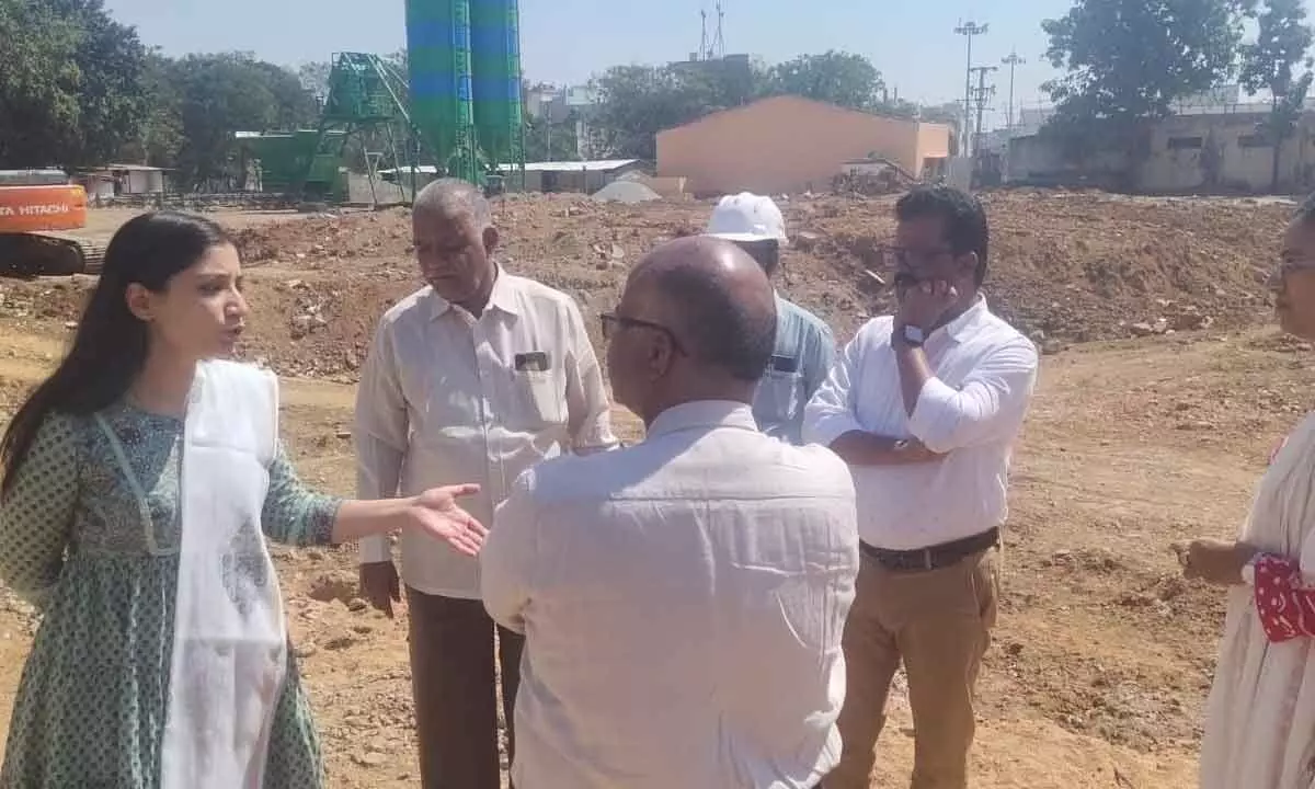 Municipal Commissioner Anupama Anjali inspecting the City Operation Centre construction works in Tirupati on Thursday