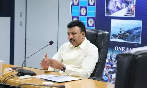 SCCL CMD N Sridhar at a review meeting with officers at Singareni Bhavan in Hyderabad on Thursday.