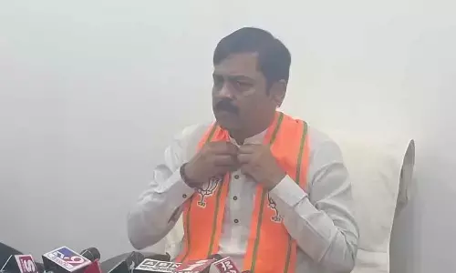 BJP MP G V L Narasimha Rao addressing the media at party state office in Vijayawada on Thursday