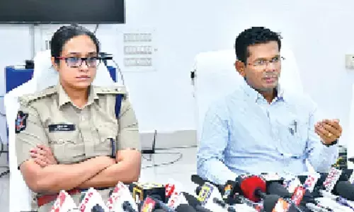 Prakasam district Collector AS Dinesh Kumar and SP Malika Garg speaking about teachers and graduates MLC election, at the Collectorate in Ongole on Friday