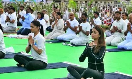 Hyderabad: Mega yoga exercise celebration begins at L B Stadium