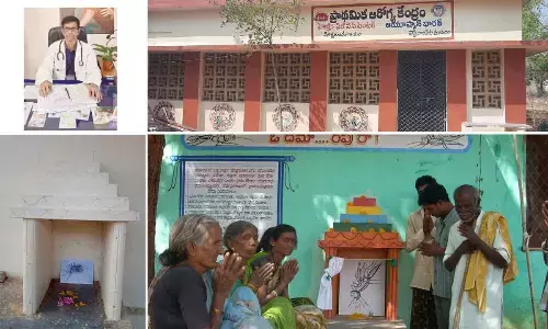 Primary Health Centre in Mokshagundam; Patients and their family members praying to Mosquito to not bite them again, at Mokshagundam PHC