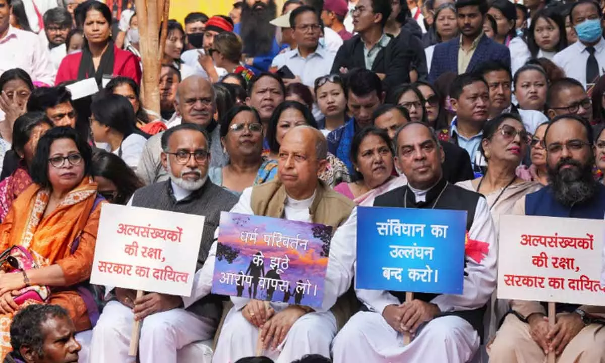 Christians gather at Jantar Mantar to protest against attacks on churches
