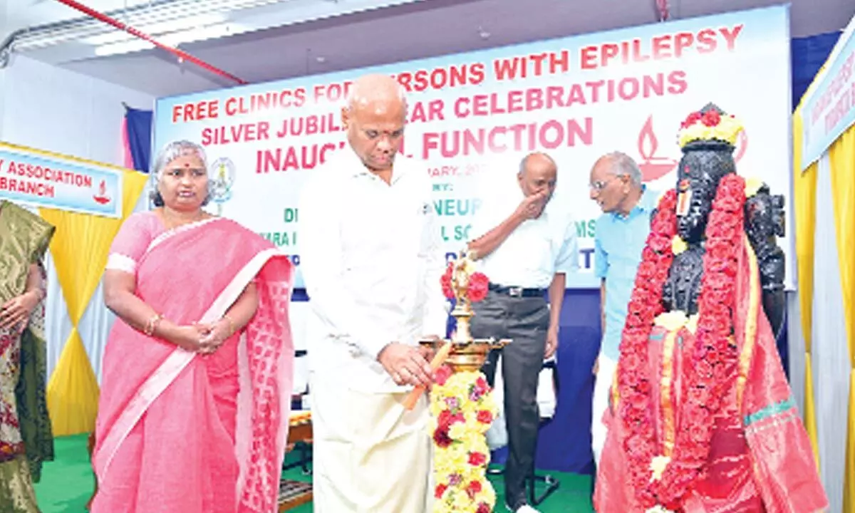 TTD EO A V Dharma Reddy inaugurating the silver jubilee celebrations of free epilepsy clinics by lighting the lamp at SVIMS in Tirupati on Sunday. SVIMS Director Dr B Vengamma is seen.