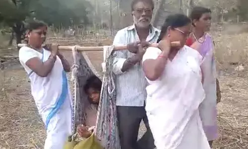 ANM, Asha workers carrying a tribal woman in doli