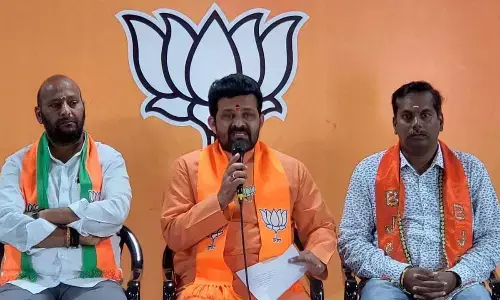 BJP State general secretary Bitra Sivannarayana addressing the media at party office in Vijayawada on Sunday