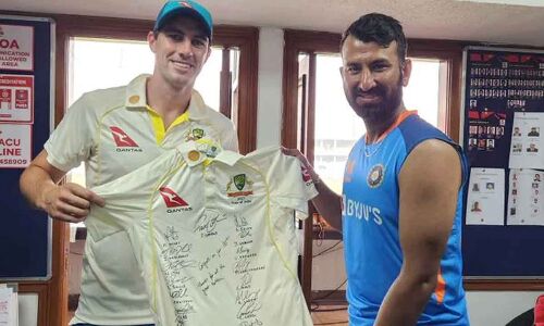 Australia gift Cheteshwar Pujara signed jersey for completing 100 Tests