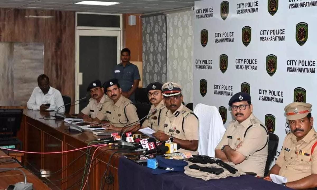 City police commissioner Ch Srikanth briefing the media about the case of kidnap in Visakhapatnam on Monday