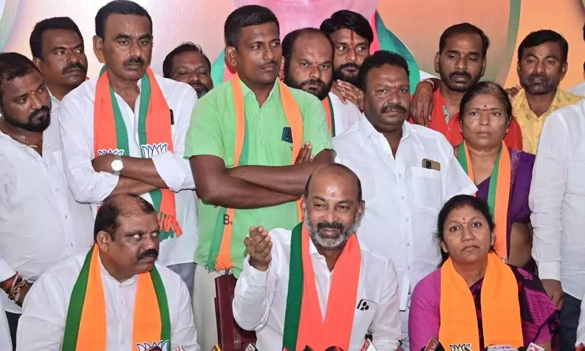 BJP State chief Bandi Sanjay addressing a press conference at Kamalapur in Hanumakonda district on Monday