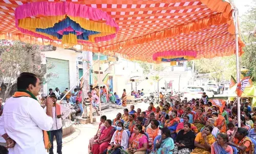 Warangal Urban Co-operative Bank chairman and BJP leader Errabelli Pradeep Rao addressing a gathering at Desaipet in Warangal on Monday