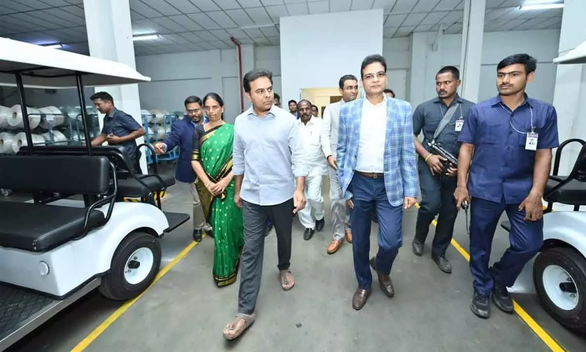 IT  Minister KT Rama Rao at the Welspun India Limited’s advanced textile facility in Chandanvelly of Rangareddy district on Wednesday