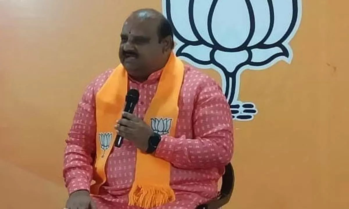 BJP State general secretary V Surya Narayana Raju speaking to the media at the party office in Vijayawada on Wednesday