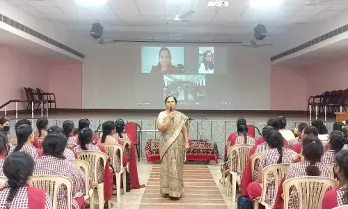 Shriya Pitre, Manager of Re Tech, Mumbai, addressing an online workshop on ‘Sustainable Electronic Waste Management’ in Vijayawada on Wednesday