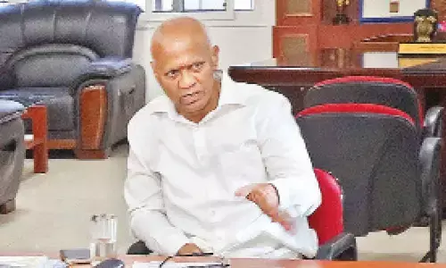 TTD Executive Officer A V Dharma Reddy holds review meeting with SVBC CEO Shanmukh Kumar, Jio Vice-President Balasubramanyam and IT General Manager Sandeep over popularising the Hindi channel, in Tirupati on Thursday