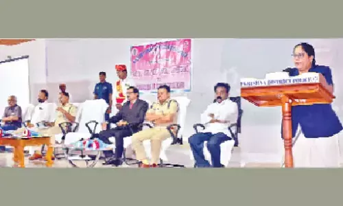 Krishna district Judge Aruna Sarika speaking at a training programme for the Special Juvenile Police Unit in Machilipatnam on Thursday