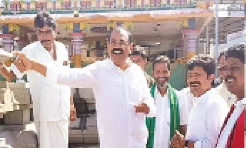 City MLA Bhumana Karunakar Reddy along with MP Dr M Gurumoorthy inspecting the Tathayagunta Gangamma temple reconstruction works in Tirupati on Thursday