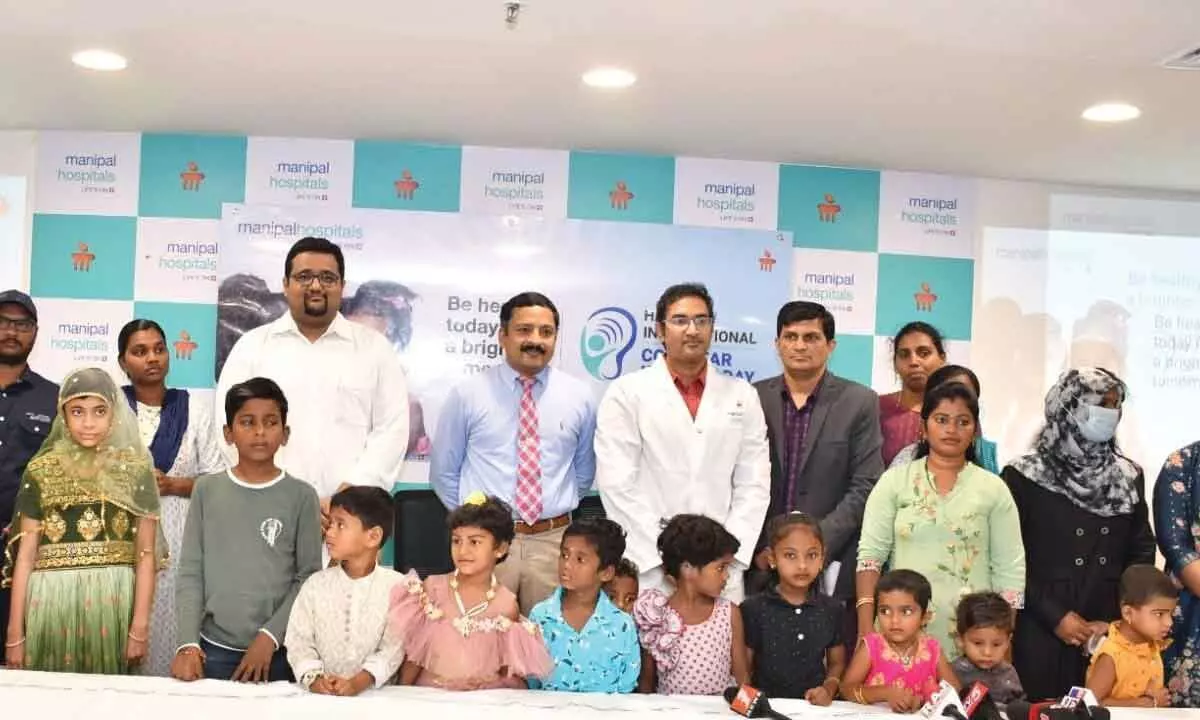 Manipal Hospital doctors with children in Vijayawada on Friday