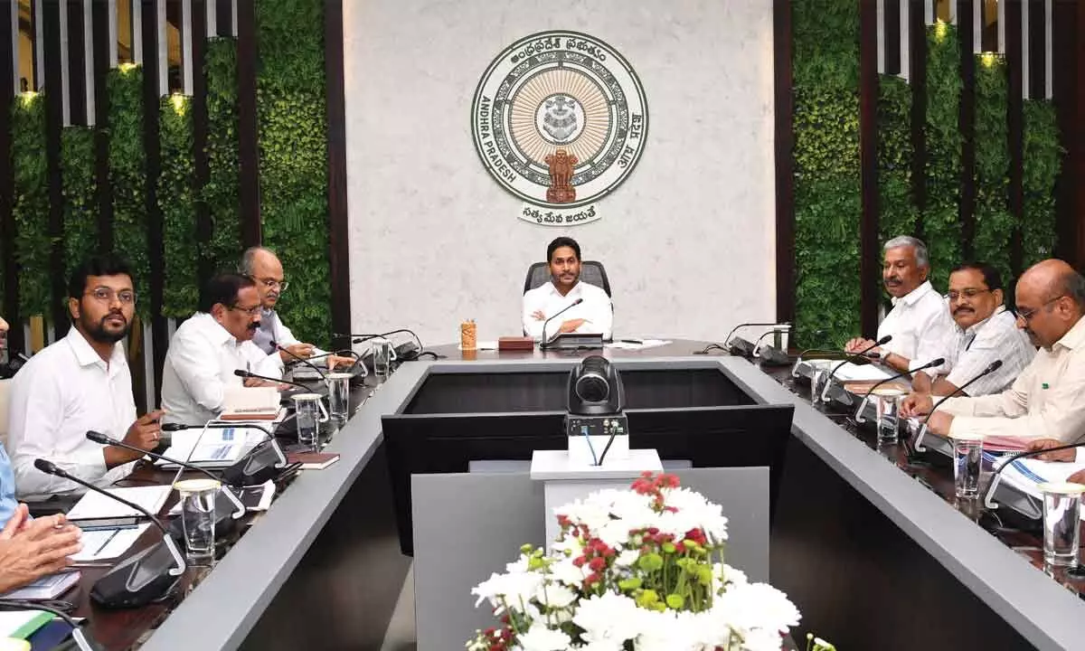 Chief Minister Y S Jagan Mohan Reddy holds a review on energy department at his camp office in Tadepalli on Friday