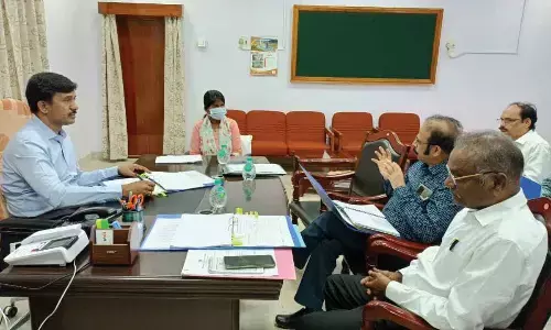 SCCL Director N Balaram conducting interviews for the posts of special doctors at Kothagudem corporate office on Friday