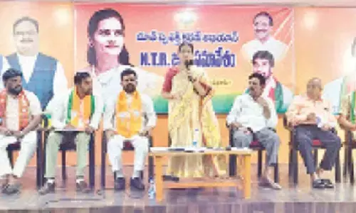 Union Minister of State for Health Bharati Pravin Pawar addressing a meeting in Vijayawada on Friday