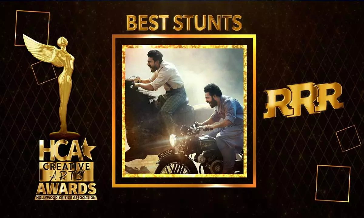 RRR movie bagged its first award in the Best Stunts category at HCA Awards 2023!