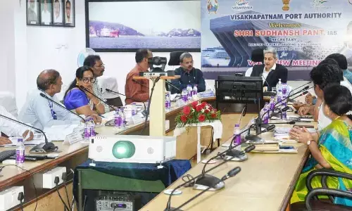 Sudhansh Pant, secretary of Ministry of Ports, Shipping and Waterways at a review meeting in VPA in Visakhapatnam on Saturday