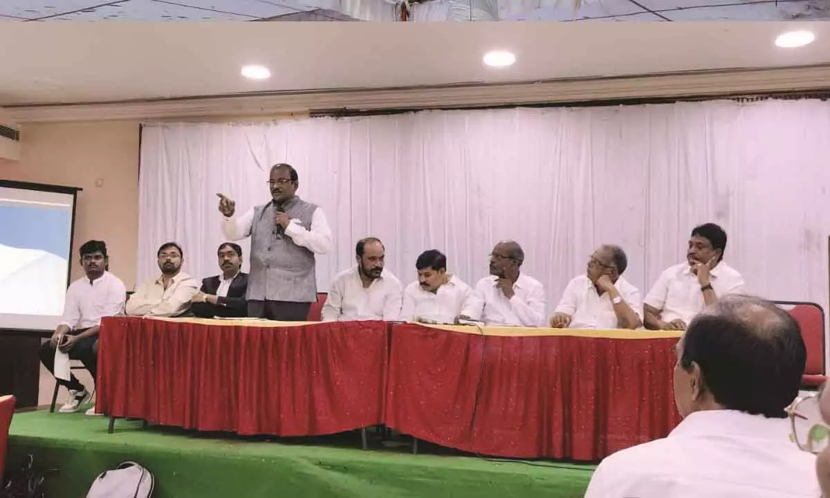 Auditor MVN Ramachandra Rao addressing the GST awareness workshop organised by Vijayawada Chamber of Commerce and Industry in Vijayawada on Sunday.