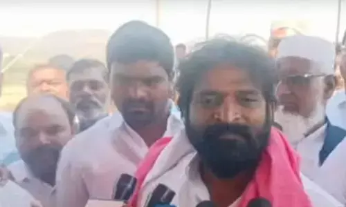 Minister Srinivas Goud speaking  to media persons on the establishment of new Lithium Giga cell batteries company  in the district