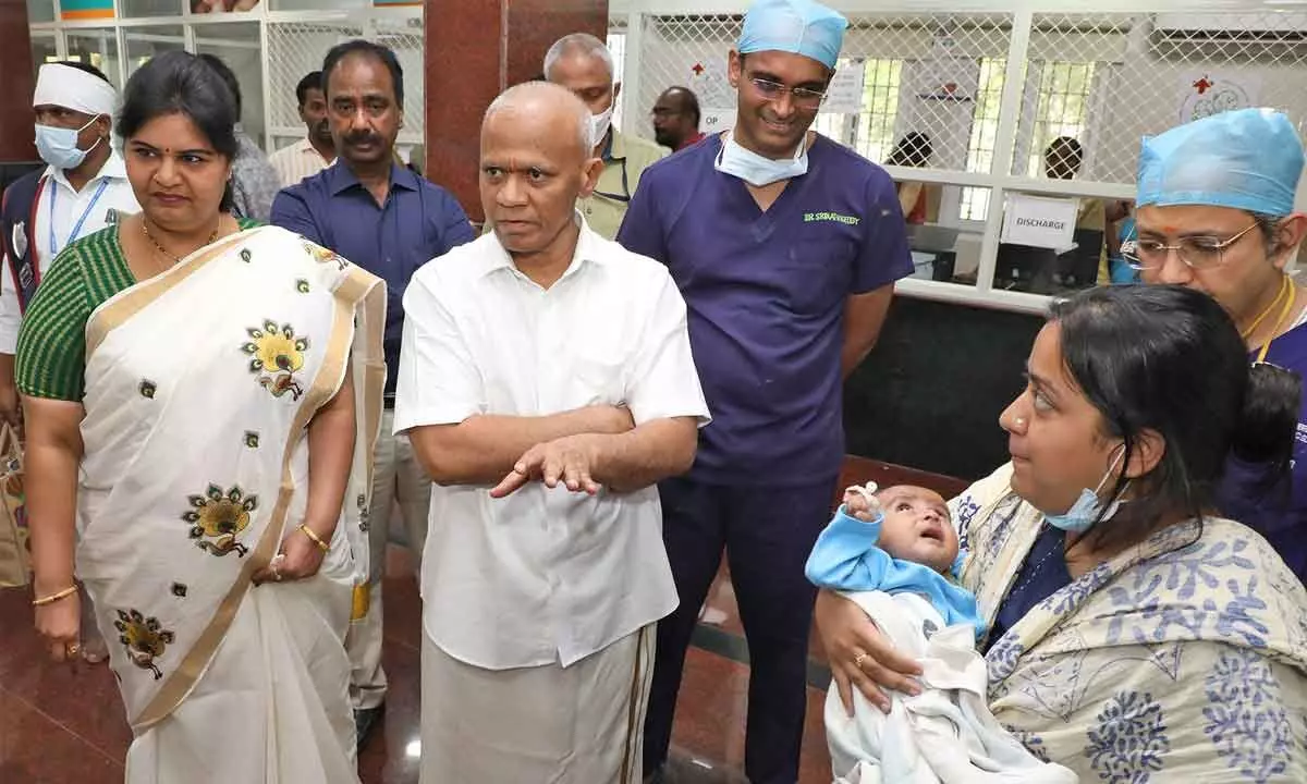 TTD EO A V Dharma Reddy and JEO Sada Bhargavi at Sri Padmavati Children’s Heart Centre in Tirupati on Monday