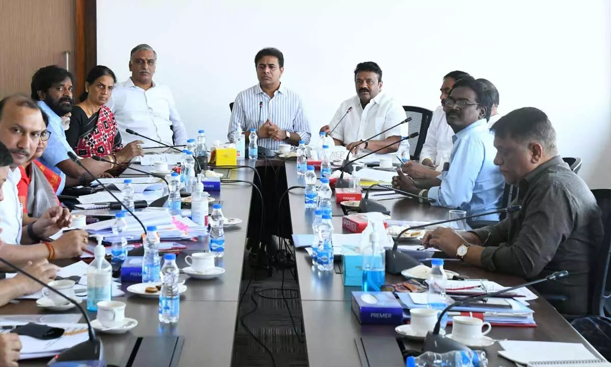 Municipal Administration Minister KT Rama Rao chairing the Cabinet sub-committee meeting at BRKR Bhavan in Hyderabad on Monday