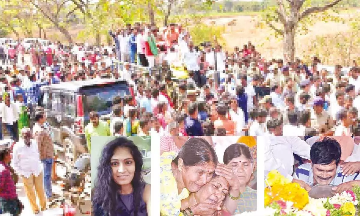 The last rites of Preethi performed amid heavy security at her native place of Girni thanda in Jangaon on Monday. Dr Preethi’s file picture; the family members of the deceased medical student were inconsolable.
