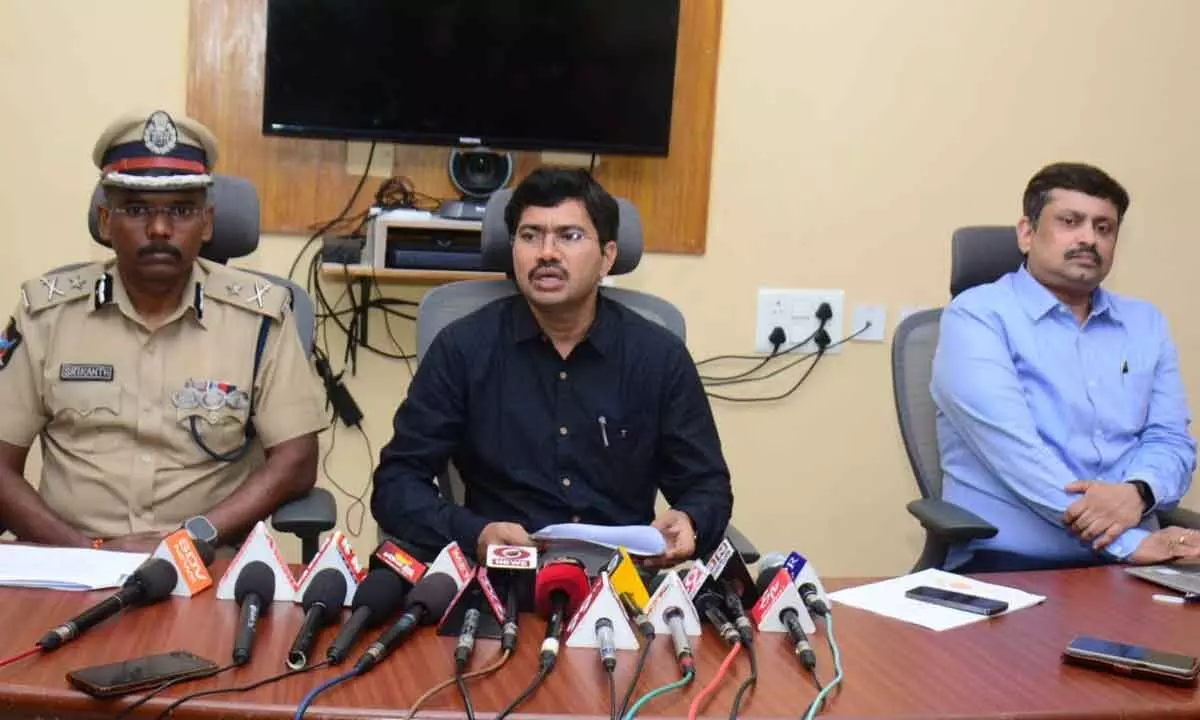 District collector A Mallikarjuna addressing the media in Visakhapatnam on Monday
