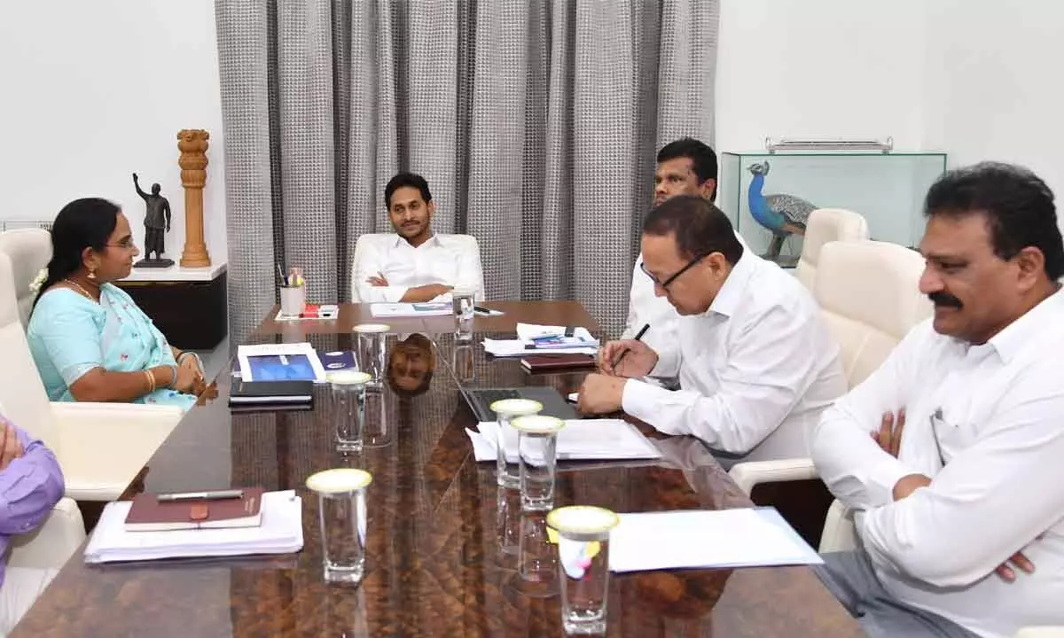 Chief Minister Y S Jagan Mohan Reddy holds a review on arrangements for AP Global Investors Summit, at his camp office in Tadepalli on Monday