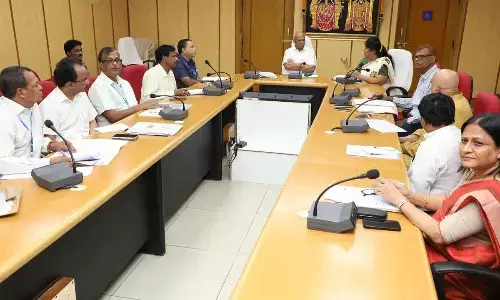 TTD EO AV Dharma Reddy holding a meeting with senior officials in Tirupati on Monday