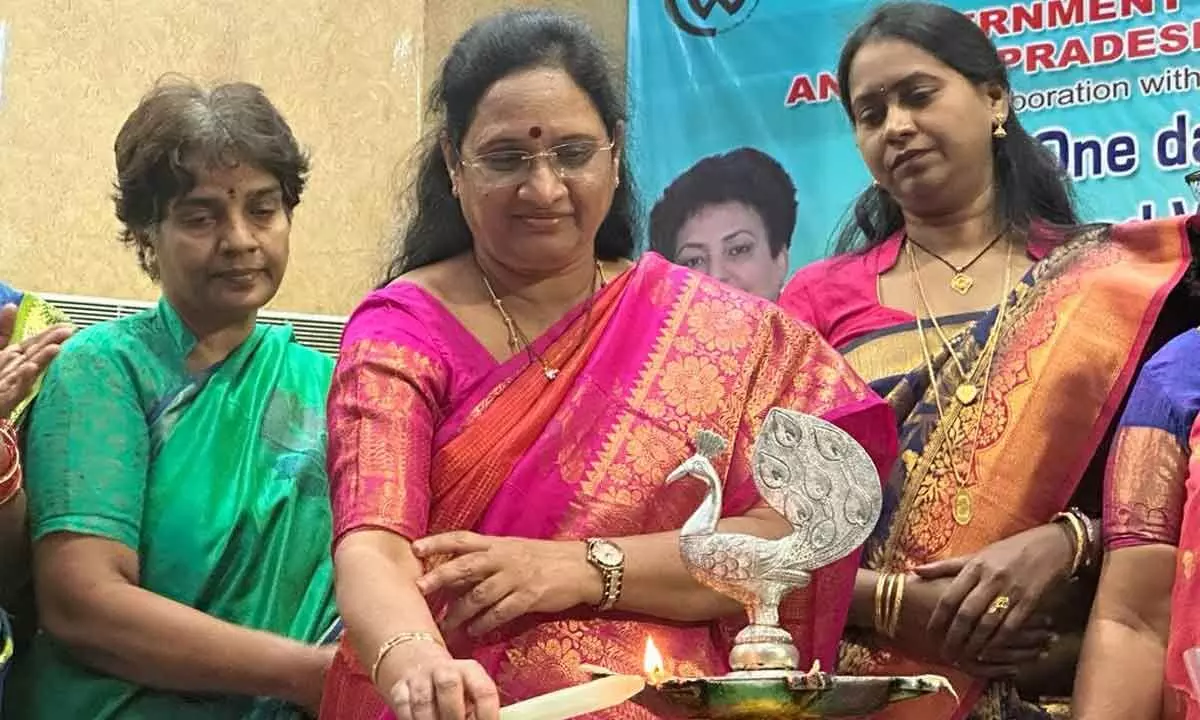 AP Mahila Commission Chairperson Vasireddy Padma inaugurating free medial camp at the clinic on Nagarjuna University campus on Tuesday
